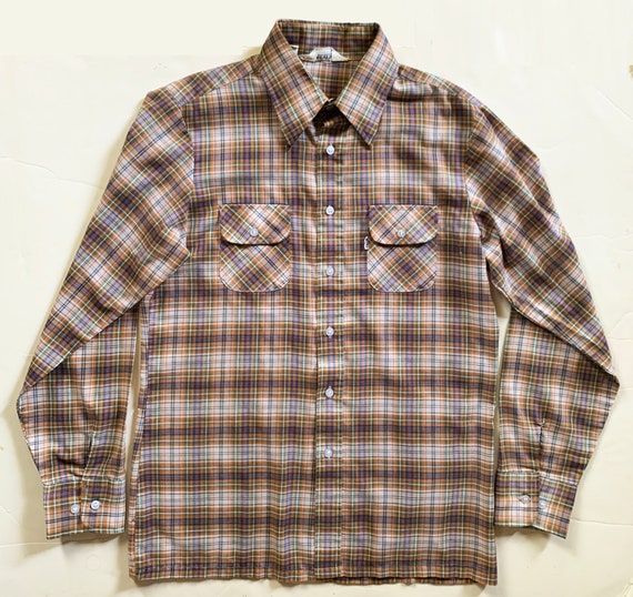 1970s Levis Orange Plaid Western Shirt - image 1