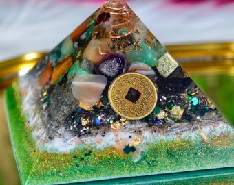 Lucky Orgonite 222 Pyramid with Quartz, Amethyst, Aventurine & More, 5g, EMF Blocker, Orgone Generator, Crystal Pyramid Manifesting  Money