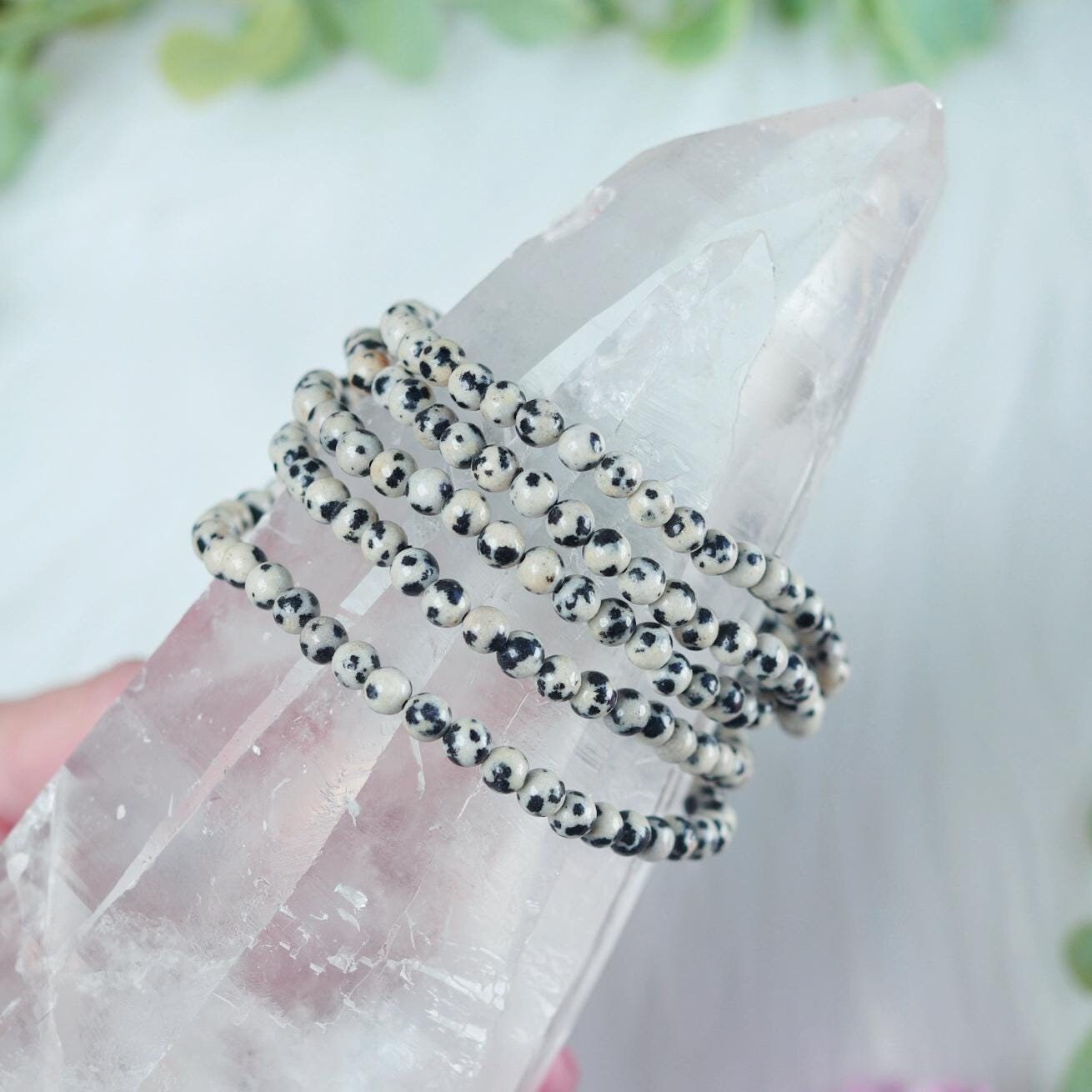 Bracelet En Jaspe Dalmatien Poli – Perles 6mm Naturelles, Style Chakra, Sans Fermoir