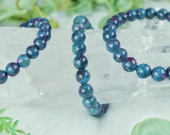 Ruby Kyanite Crystal Bracelet: Polished Gemstone Bead, Chakra Jewelry