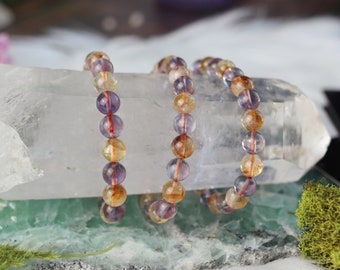 Amethyst and Citrine 8mm Bead Bracelet - Spiritual Insight and Prosperity - Crown & Solar Plexus Chakra Healing Jewelry