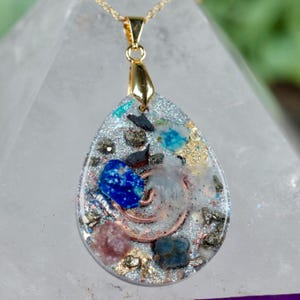 Orgonite Pendant Necklace: Shungite, Lapis Lazuli, Quartz, Sterling Silver
