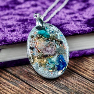 Orgonite Pendant Necklace: Shungite, Lapis Lazuli, Quartz, Sterling Silver