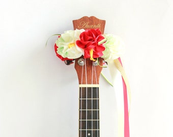 Ukelele lei / Opknoping lint rood, Ukelele Accessoires, Ukelele band, Ukelele cadeau, Ukelele bloem, Ukelele band, ukelele koffer, Lint lei,