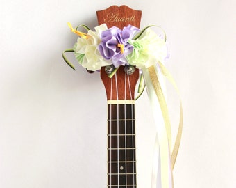 Ukulele lei /Hanging ribbon Purple, Ukulele Accessory, Ukulele strap, Ukulele gift, Ukulele flower, Ukelele strap, ukulele case, Ribbon lei,