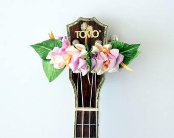 Ukulele lei / regalos de ukelele, accesorios de ukelele, leis de cinta, artesanías hawaianas, regalos de ukelele, decoración de ukelele, Uke, amante del ukelele, mandolina,