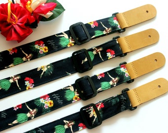 Uke strap and flower accesories set, ukulele accessories,ukulele case,uke,soprano,hawaiian strap,hawaiian fabric,tropical,palm tree,hula p A