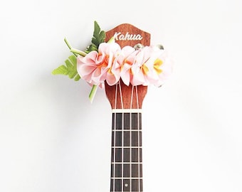 coral red plumeria ukulele lei,ukulele accessories,hawaiian lei,ukulele strap,ribbon lei,hawaiian wedding,tropical flower,floral wristband