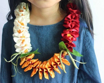 Plumeria flower lei (5 colors) ,Hula Accessories,hawaiian ribbon lei,hawaiian crafts,flower lei,luau party,party favors,Wedding Lei,orchid