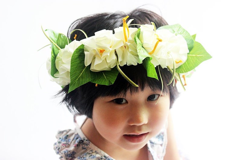ribbon lei,tropical,corsage headband and wristband Hibiscus flower lei 2packs ,Hula Accessories,hawaiian crown,headband,haku,luau party