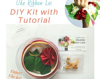 Ukulele ribbon leis DIY Kit with Tutorial | Craft Gift | Gift for Mums | Gift for her | Music Gift | Hawaiian Gift | Uke Decor | Hibiscus