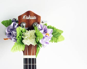 Ukulele lei / paarse hibiscus, Ukulele geschenken, lint leis, Hawaiian ambachten, cadeau voor Ukulele speler, Ukulele decor, Uke, Ukulele minnaar,