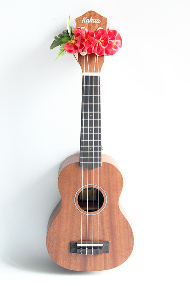 coral red plumeria ukulele lei,ukulele accessories,hawaiian lei,ukulele strap,ribbon lei,hawaiian wedding,tropical flower,floral wristband