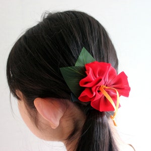 3ways hibiscus haarband rood, paardenstaarthouders, Hawaiiaanse haarboog, Hawaiiaanse haarclip, luau party, strandhaarband, tropische accessoires afbeelding 2