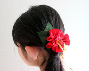 3ways hibiscus hair tie (red), Ponytail Holders, Hawaiian hair bow, Hawaiian hair clip, luau party, beach  hair tie, tropical accessories