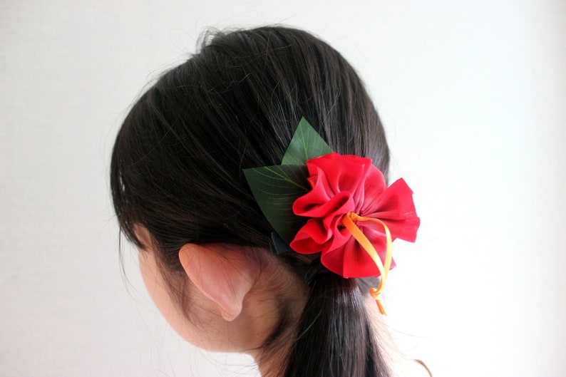 3ways hibiscus haarband rood, paardenstaarthouders, Hawaiiaanse haarboog, Hawaiiaanse haarclip, luau party, strandhaarband, tropische accessoires afbeelding 2