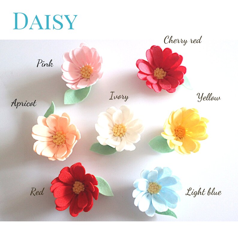 Daisy Felt Flower Hair Clip with Gingham check Ribbon / Set of daisy and berry hair clip image 5