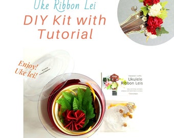 Ukulele ribbon leis DIY Kit with Tutorial | Craft Gift | Gift for Mums | Gift for her | Music Gift | Hawaiian Gift | Uke Decor | Hibiscus