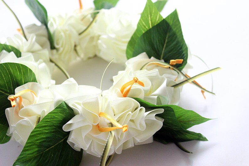 ribbon lei,tropical,corsage headband and wristband Hibiscus flower lei 2packs ,Hula Accessories,hawaiian crown,headband,haku,luau party