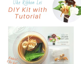 Ukulele ribbon leis DIY Kit with Tutorial | Craft Gift | Gift for Mums | Gift for her | Music Gift | Hawaiian Gift | Uke Decor | Hibiscus