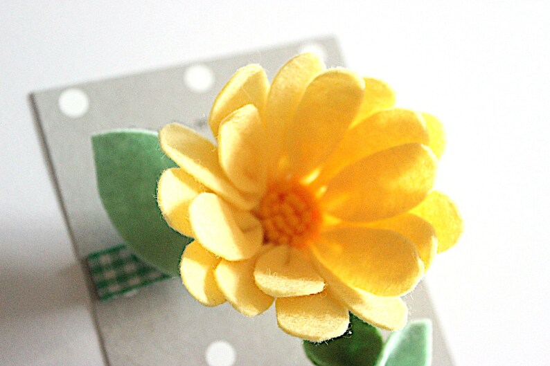 Daisy Felt Flower Hair Clip with Gingham check Ribbon / Set of daisy and berry hair clip image 4