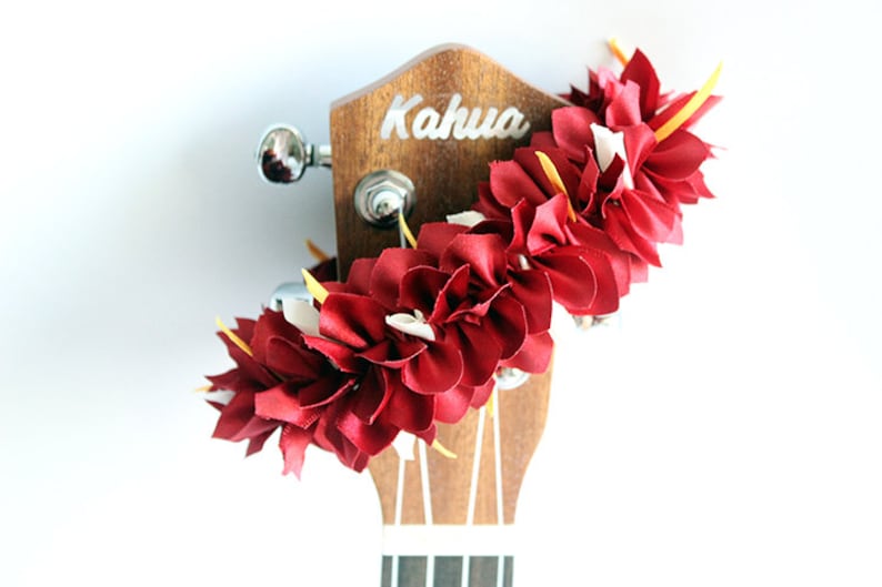ukulele accessories,ukulele,ribbon lei,ukulele strap,ukulele bag,ukulele case,concert ukulele,hawaiian wedding,tropical,red bougainvillea