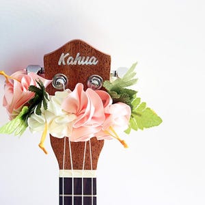 Pink Hawaiian Hibiscus Ribbon Lei | Unique Uke Flower Accessory | Ukulele Deco Gift for Player