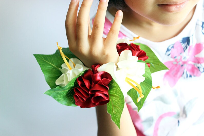 ribbon lei,tropical,corsage headband and wristband Hibiscus flower lei 2packs ,Hula Accessories,hawaiian crown,headband,haku,luau party