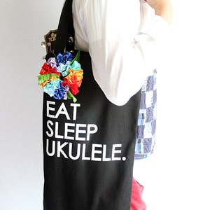 Eat Sleep Ukulele-Tasche, Ukulele-Tragetasche, Ukulele-Etui, Sopran-Ukulele, Konzert-Ukulele, Uke, Ukulele-Zubehör, Ribbon Lei, Einkaufstasche
