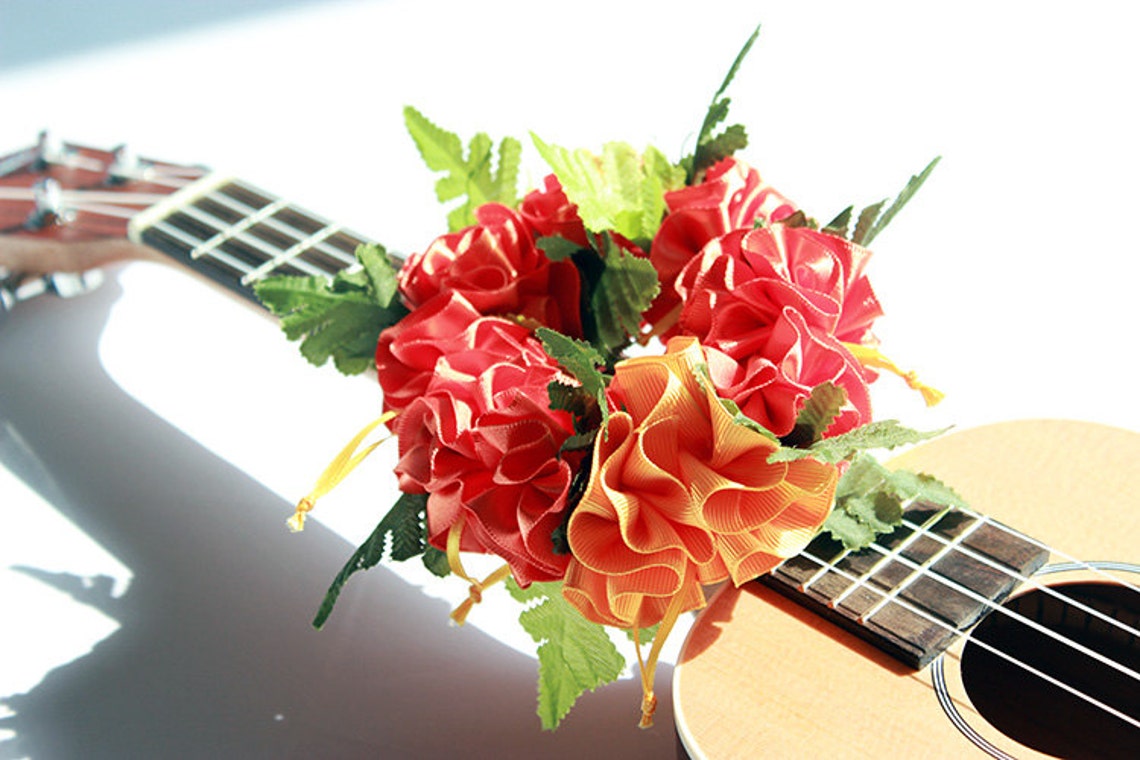 Ukulele Lei / Orange Hibiscus Ukulele Gifts Ribbon Leis Etsy