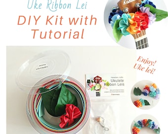 Ukulele ribbon leis DIY Kit with Tutorial | Craft Gift | Gift for Mums | Gift for her | Music Gift | Hawaiian Gift | Uke Decor | Hibiscus