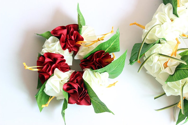 ribbon lei,tropical,corsage headband and wristband Hibiscus flower lei 2packs ,Hula Accessories,hawaiian crown,headband,haku,luau party