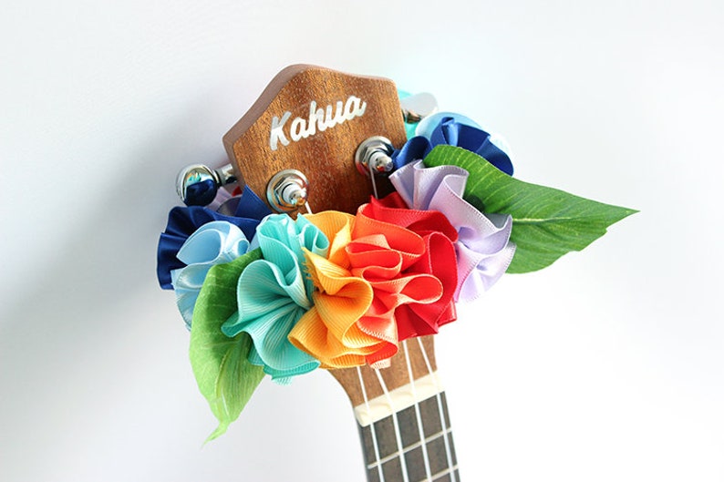ukulele carring bag,ukulele case,soprano ukulele,concert ukulele,uke,ukulele accessories,ribbon lei,hawaiian gift,tropical,eco bag,tote, Add a rainbow flower