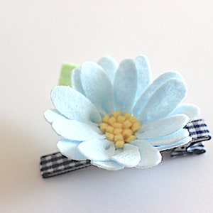 Daisy Felt Flower Hair Clip with Gingham check Ribbon / Set of daisy and berry hair clip image 4