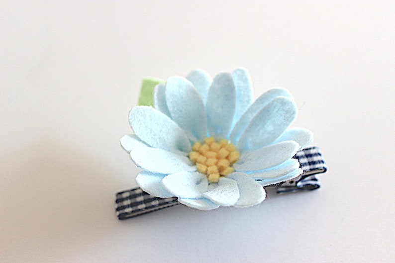 Daisy Felt Flower Hair Clip with Gingham check Ribbon / Set of daisy and berry hair clip image 4