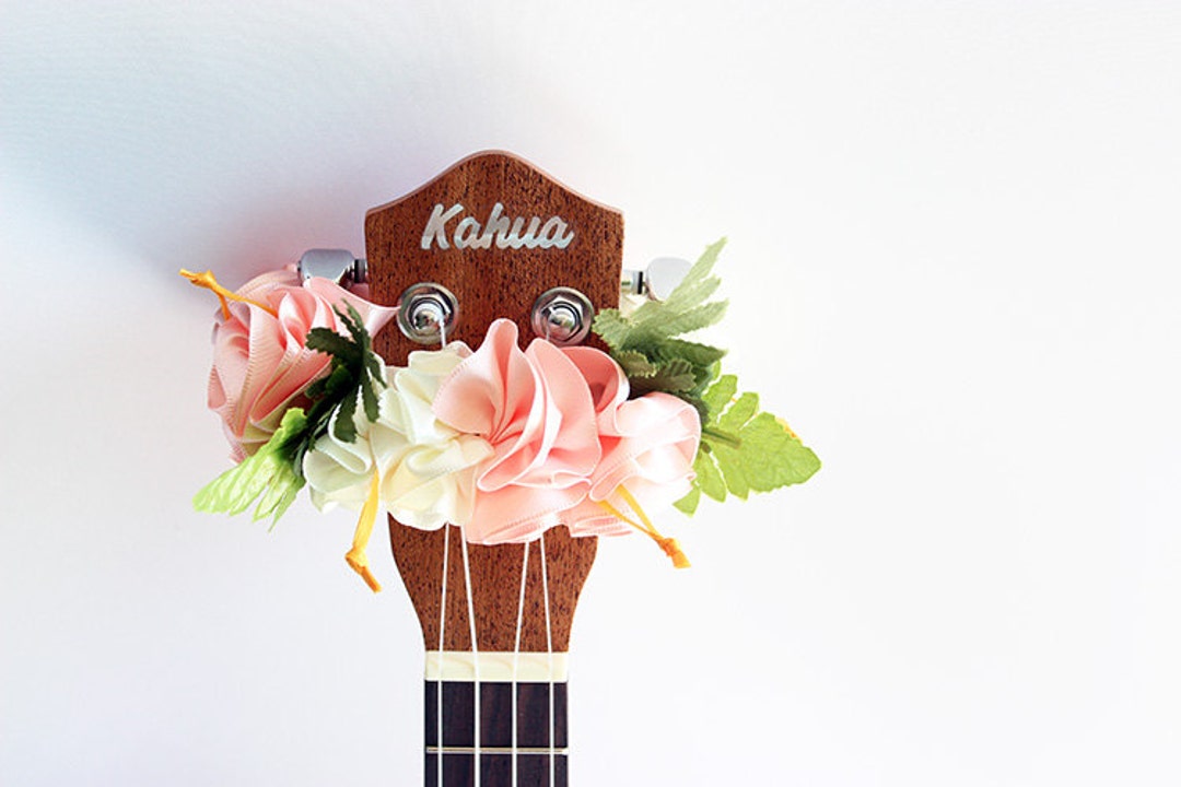 Ukulele Lei / Pink Hibiscus, Ukulele Gifts, Ribbon Leis, Hawaiian