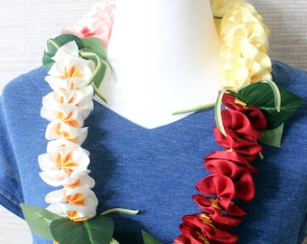 Plumeria flower lei (5 colors) ,Hula Accessories,hawaiian ribbon lei,hawaiian crafts,flower lei,luau party,party favors,Wedding Lei,orchid