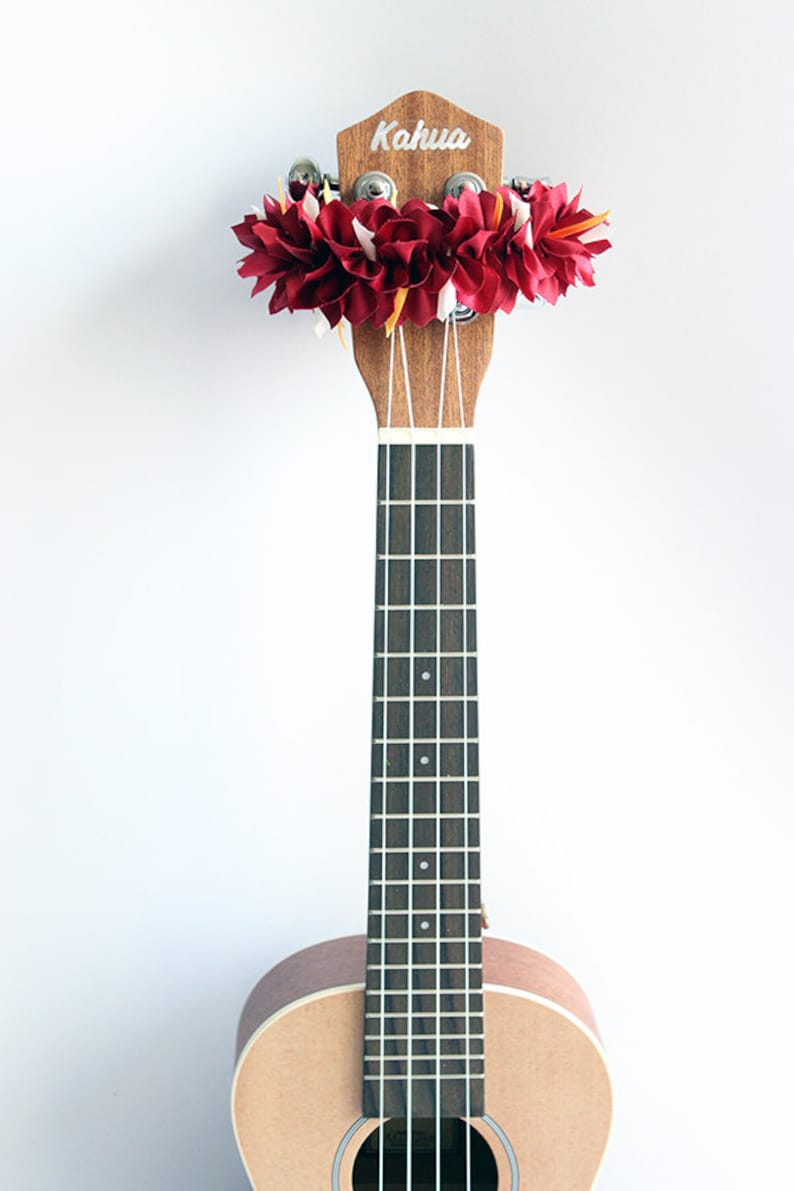 ukulele accessories,ukulele,ribbon lei,ukulele strap,ukulele bag,ukulele case,concert ukulele,hawaiian wedding,tropical,red bougainvillea