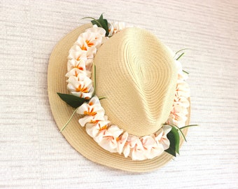 Hawaiian floral hat band / hat accessories / Plumeria hat lei / hat bands for western hat  / fedora styled hat band / Straw Hat / Beach Hat