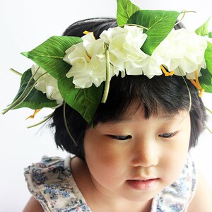 Ribbon lei for hula girls white hibiscus head band B /Hula Accessories/Hula Flowers/Hawaii/hawaiian crown/headband/haku/Flowers Hair Clip/ image 7