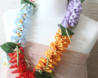Plumeria flower lei (5 colors),Hula Accessories,hawaiian ribbon lei,hawaiian crafts,flower lei,luau party,party favors,Wedding Lei,orchid