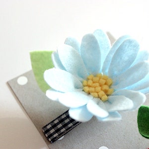 Daisy Felt Flower Hair Clip with Gingham check Ribbon / Set of daisy and berry hair clip image 5