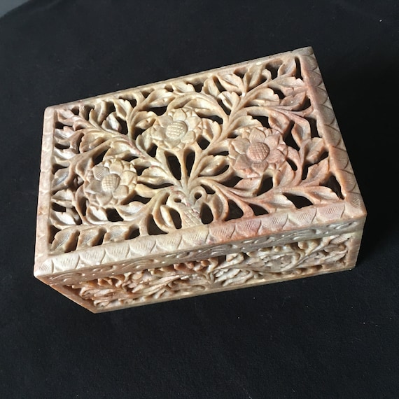 Vintage Soapstone Jewelry Box Trinket Box Handmade 6 L Etsy