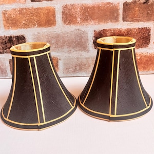 Pair Of Vintage Black And Gold Trim Bell Lamp Shades Silk ( 7"x6"x3.25" ) E3-195