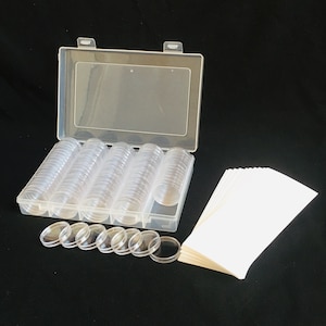 100pcs Acrylic Coin Protective Case In Plastic Organizer Box , Protect Gasket 3cm ( 30mm ) Adjustable for different Size Coins Bx-168