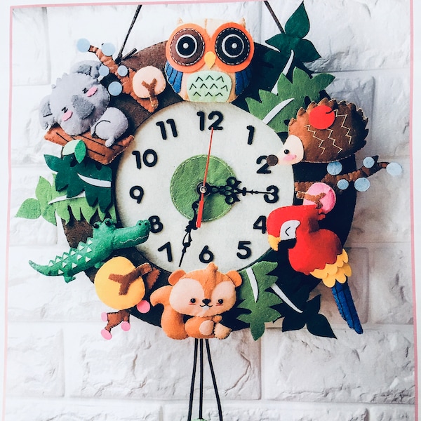 Handmade DIY Wall Clock Kit ( 13" x 17" Finish )/ Non-Woven Animal Wall Clock Handmade Kit / DIY Non-Woven Stuff Animal Wall Clock D-48