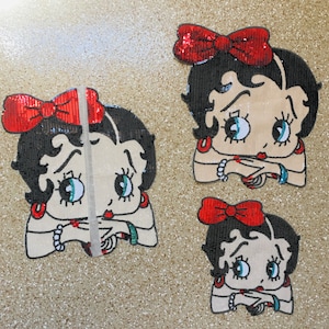 Large Betty Boop Patch 3 Different Sequins Sew On Embroidered Patch 15&quot; to 11.5&quot; For Clothing, Bags, DIY projects, Jacket F-88