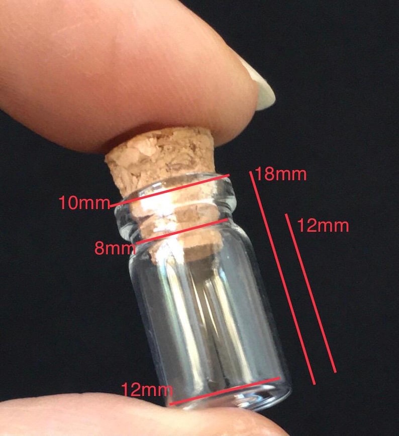 30 Mini Botellas de Vidrio con Corcho en Caja de Plástico, Frasco de Vidrio Transparente en Miniatura, Botella de Vidrio Pequeña (18 mm x 12 mm) D-33 imagen 2