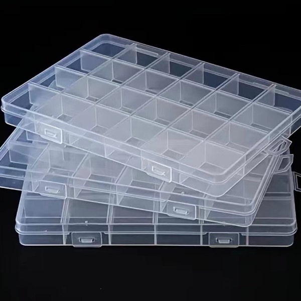 3 Craft Organizer 24 Compartment Plastic Box ( 7.5" x 5" x 0.75" )Jewelry Bead Storage Container Divider Not Removable US Seller Bx-239