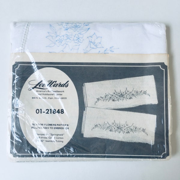Vintage LeeWards America's Art Needlework Cotton Pillowcase Stamped Embroidery 01-21848 Meadow Flowers Pattern New & Sealed D-25